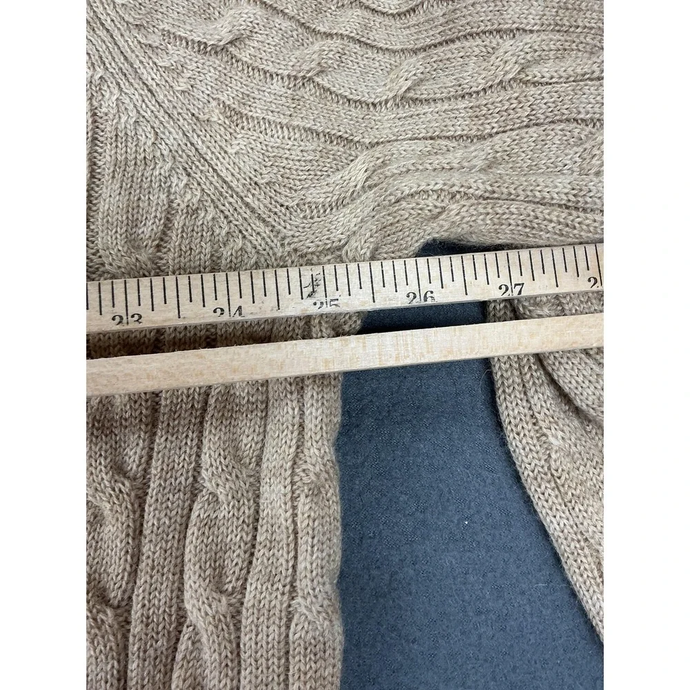 Lands' End Sweater Mens XL Beige Cable-Knit Mock Neck 1/4 Zip Wool Pullover